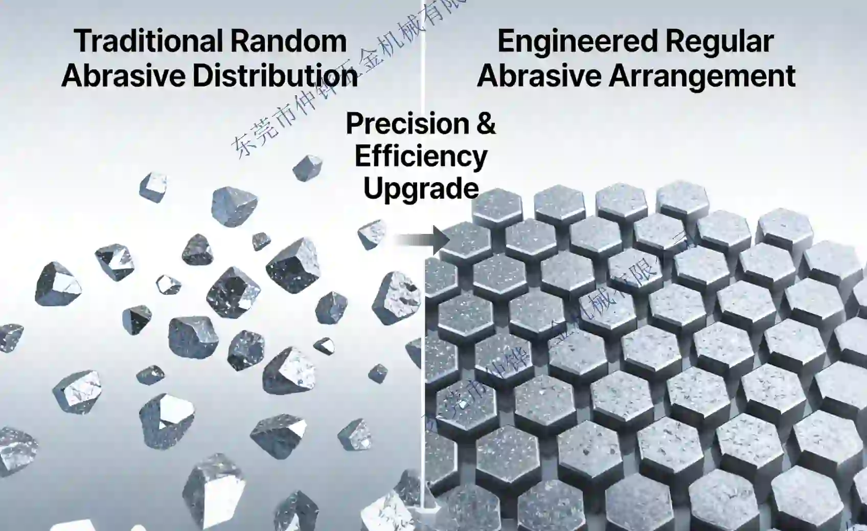 Diffenet between traditional Random Abrasive Distribution and Engineered Regular Abrasive Arrangement