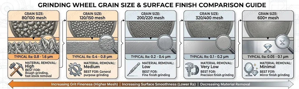 Comparison of different grinding wheel grain sizes  e  their surface finish results