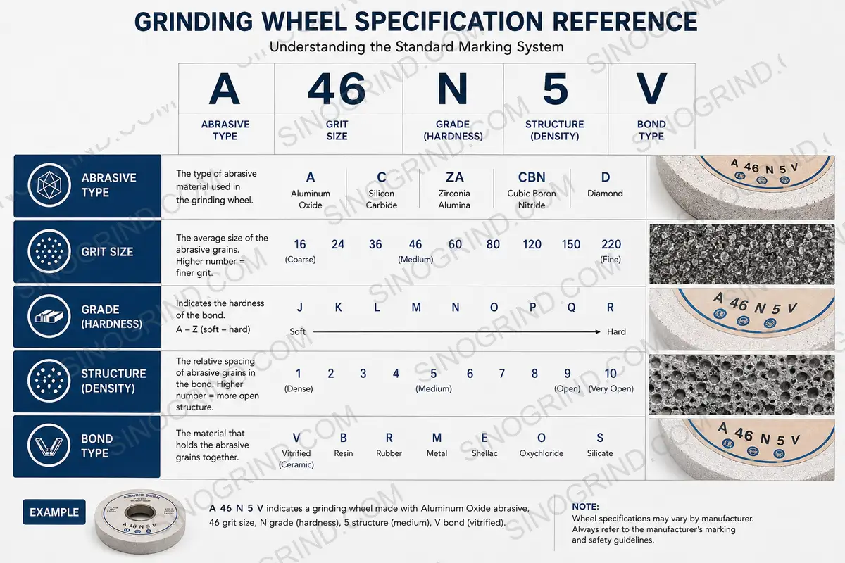 Grinding wheel specification chart