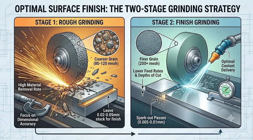 Illustration of two-stage grinding process for optimal surface finish